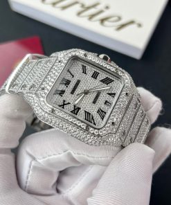 Cartier Santos Iced Out Moissanite Replica Watches BV Factory (11)