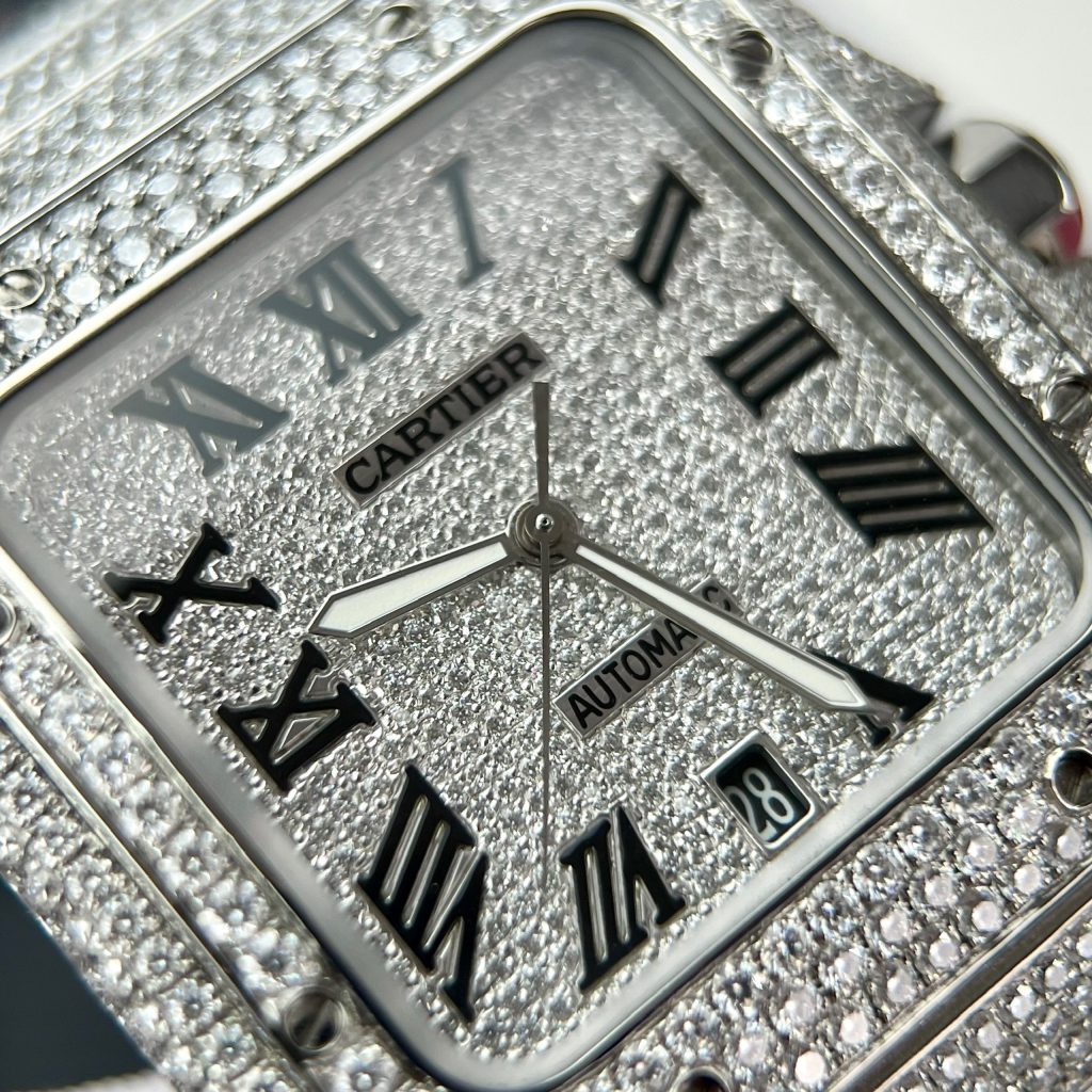 Cartier Santos Iced Out Moissanite Replica Watches BV Factory (11)