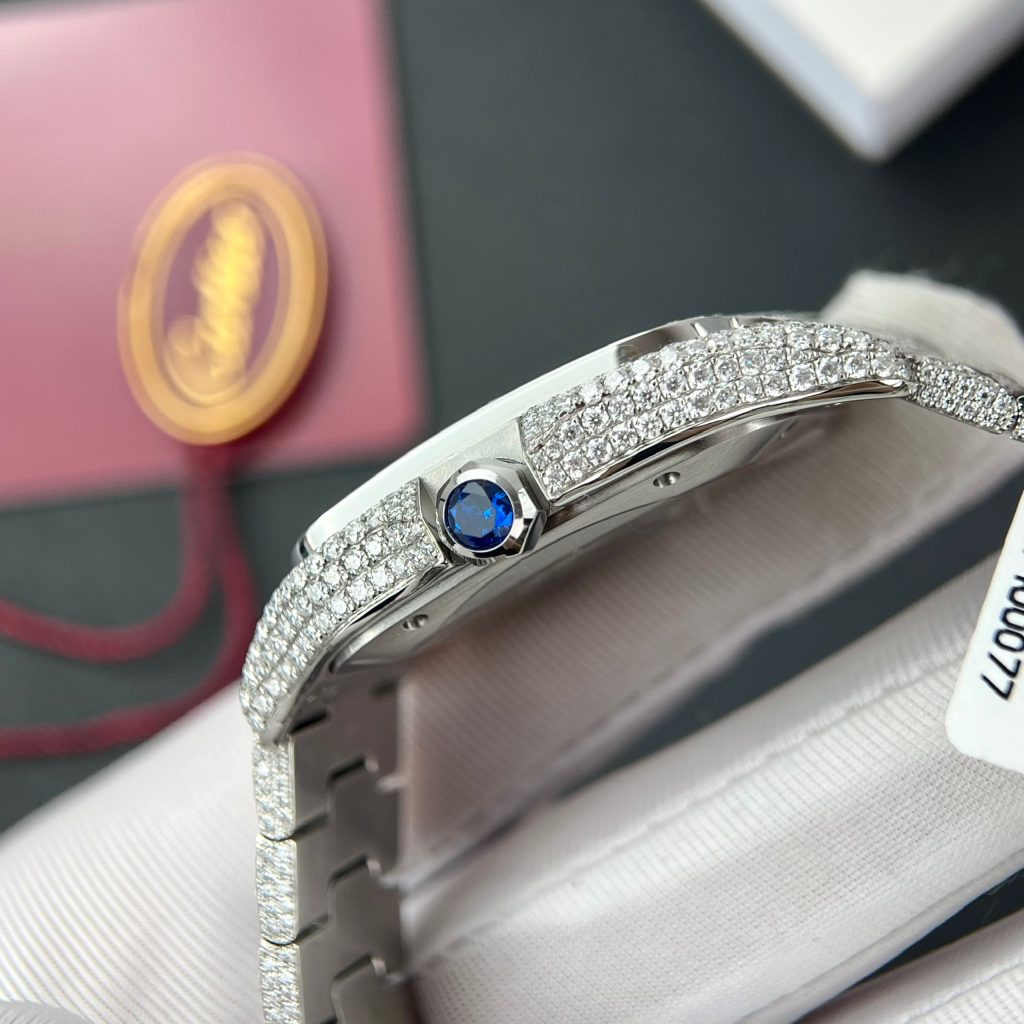 Cartier Santos Iced Out Moissanite Replica Watches BV Factory (11)