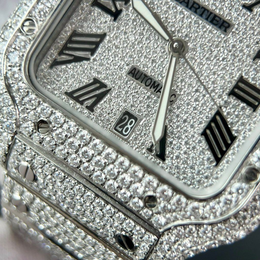 Cartier Santos Iced Out Moissanite Replica Watches BV Factory (11)