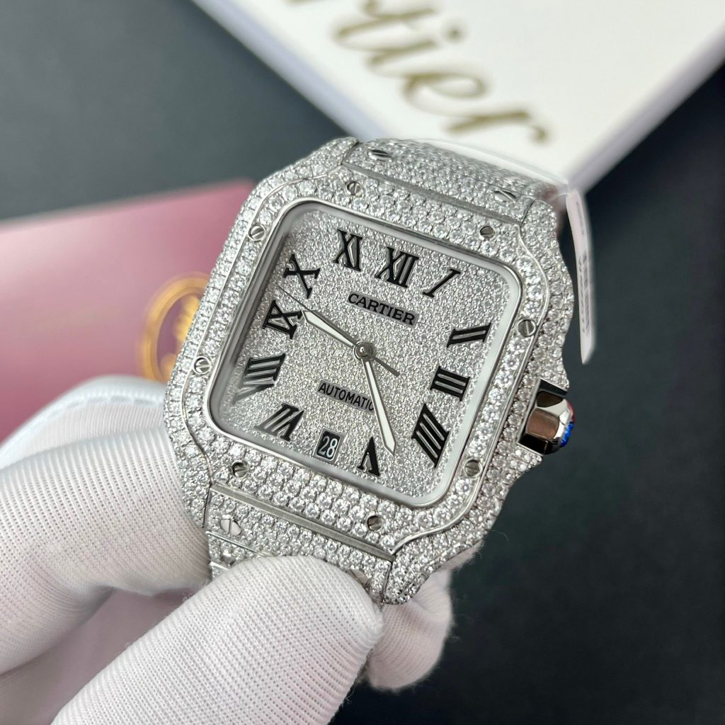 Cartier Santos Iced Out Moissanite Replica Watches BV Factory (11)