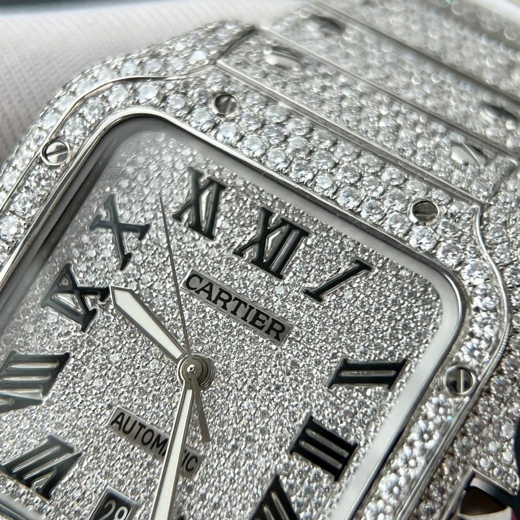 Cartier Santos Iced Out Moissanite Replica Watches BV Factory (11)