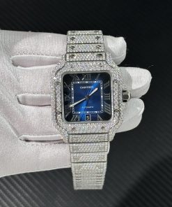 Cartier Santos Iced Out Replica Watches Full Moissanite Diamonds (8)