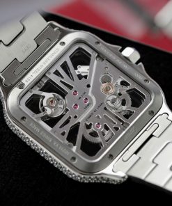 Cartier Santos Large Skeleton WHSA0015 Replica Watch Custom Full Moissanite Diamonds 39 (2)