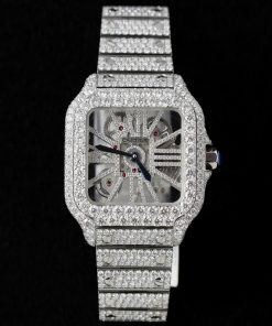 Cartier Santos Large Skeleton WHSA0015 Replica Watch Custom Full Moissanite Diamonds 39 (2)