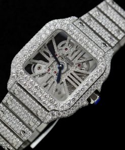 Cartier Santos Large Skeleton WHSA0015 Replica Watch Custom Full Moissanite Diamonds 39 (2)