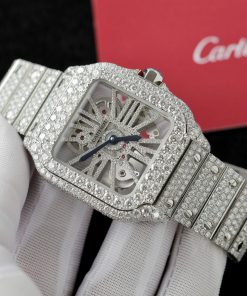Cartier Santos Large Skeleton WHSA0015 Replica Watch Custom Full Moissanite Diamonds 39 (2)