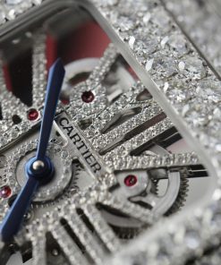 Cartier Santos Large Skeleton WHSA0015 Replica Watch Custom Full Moissanite Diamonds 39 (2)