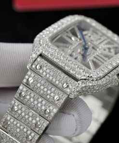 Cartier Santos Large Skeleton WHSA0015 Replica Watch Custom Full Moissanite Diamonds 39 (2)