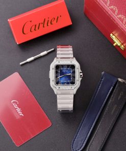 Cartier Santos Replica Watch Dial Blue Custom Moissanite Diamonds 39 (2)