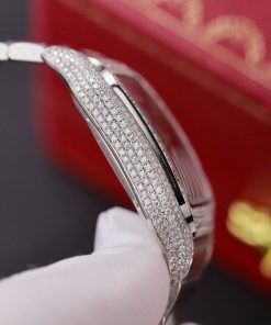Cartier Santos Replica Watch Dial Blue Custom Moissanite Diamonds 39 (2)