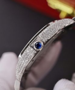 Cartier Santos Replica Watch Dial Blue Custom Moissanite Diamonds 39 (2)