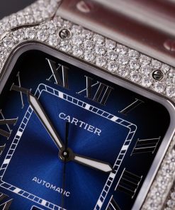 Cartier Santos Replica Watch Dial Blue Custom Moissanite Diamonds 39 (2)