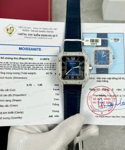Cartier Santos Replica Watches Custom Diamonds Moissanite Blue (10)