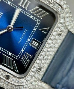 Cartier Santos Replica Watches Custom Diamonds Moissanite Blue (10)
