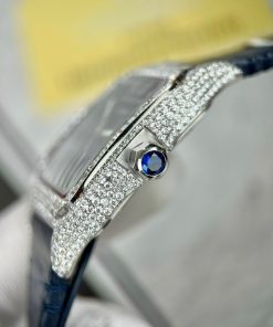 Cartier Santos Replica Watches Custom Diamonds Moissanite Blue (10)