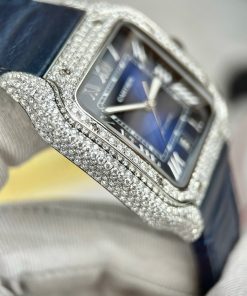 Cartier Santos Replica Watches Custom Diamonds Moissanite Blue (10)