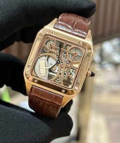 Cartier Santos de Carter Replica Watches Brown Leather Swiss Quartz (4)