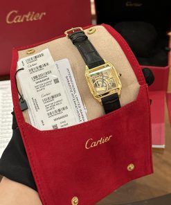 Cartier Santos de Cartier Replica Watches Black Leather (1)
