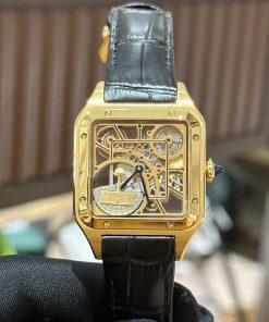 Cartier Santos de Cartier Replica Watches Black Leather (1)