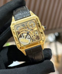Cartier Santos de Cartier Replica Watches Black Leather (1)