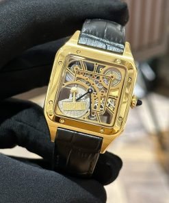 Cartier Santos de Cartier Replica Watches Black Leather (1)