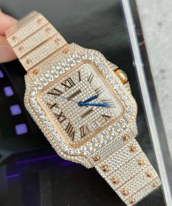 Cartier Santos de Cartier Replica Watches Rose Gold Full Diamonds (1)