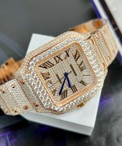 Cartier Santos de Cartier Replica Watches Rose Gold Full Diamonds (1)