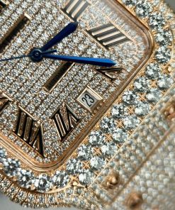 Cartier Santos de Cartier Replica Watches Rose Gold Full Diamonds (1)