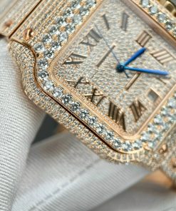 Cartier Santos de Cartier Replica Watches Rose Gold Full Diamonds (1)
