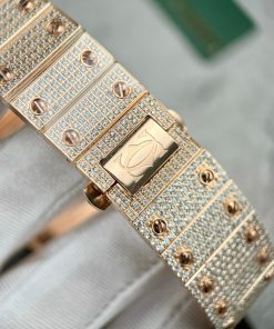 Cartier Santos de Cartier Replica Watches Rose Gold Full Diamonds (1)