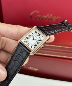 Cartier Tank Solo Custom Bezel Diamonds Black Leather Strap (1)