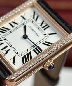 Cartier Tank Solo Custom Bezel Diamonds Black Leather Strap (1)