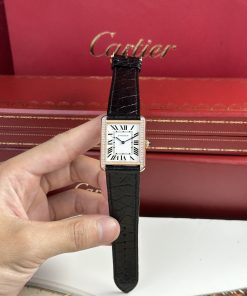 Cartier Tank Solo Custom Bezel Diamonds Black Leather Strap (1)