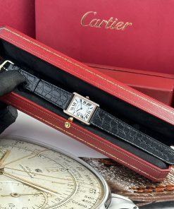 Cartier Tank Solo Custom Bezel Diamonds Black Leather Strap (1)