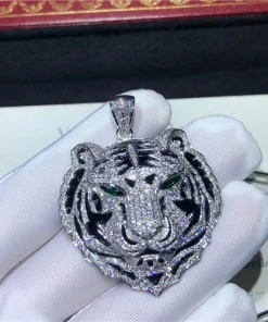 Cartier Tiger Head Design Necklace Custom Diamond 18K White Gold (2)