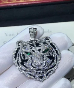 Cartier Tiger Head Design Necklace Custom Diamond 18K White Gold (2)