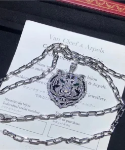Cartier Tiger Head Design Necklace Custom Diamond 18K White Gold (2)