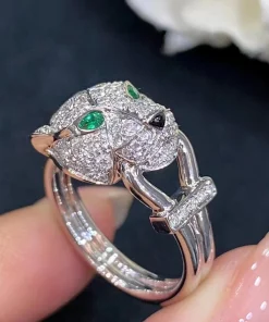 Cartier Women's Leopard Rings Custom 18K White Gold Diamond (2)