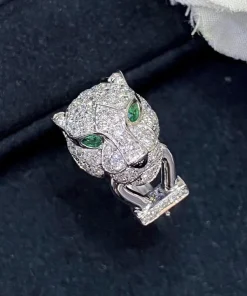 Cartier Women's Leopard Rings Custom 18K White Gold Diamond (2)