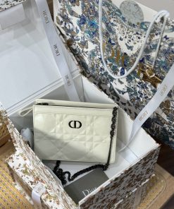 Dior Caro Womens Replica Handbags White Cowhide 19cm (2)