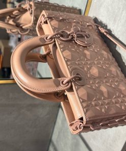 Dior D-Joy Women Replica Handbags Diamond Texture Pink 26cm (2)