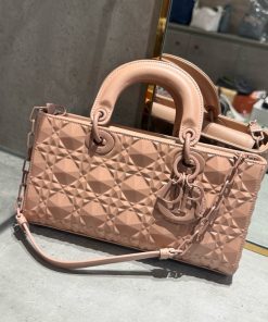 Dior D-Joy Women Replica Handbags Diamond Texture Pink 26cm (2)