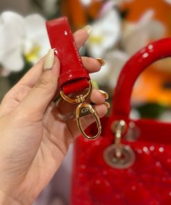 Dior Lady Best Replica Bags Womens Glossy Red Sheepskin 24cm (2)