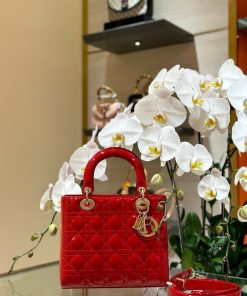 Dior Lady Best Replica Bags Womens Glossy Red Sheepskin 24cm (2)