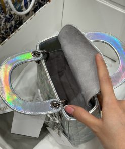 Dior Lady Best Replica Bags Womens Silver Sheepskin 17cm (2)