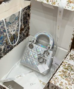 Dior Lady Best Replica Bags Womens Silver Sheepskin 17cm (2)