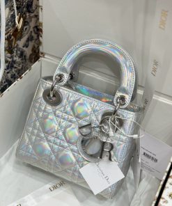 Dior Lady Best Replica Bags Womens Silver Sheepskin 17cm (2)