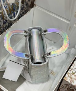 Dior Lady Best Replica Bags Womens Silver Sheepskin 17cm (2)