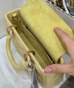 Dior Lady D-Joy Best Replica Bags Yellow Lambskin Leather 22cm (2)
